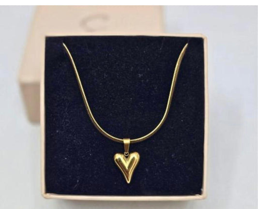Aureline Elegant Gold Tone Heart Pendant Snake Chain Necklace
