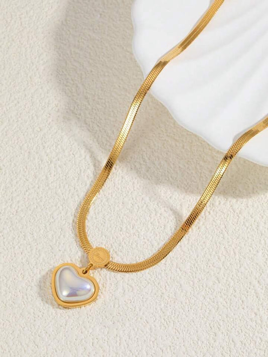 Aureline Bold Gold Herringbone Chain with Iridescent Heart Pendant