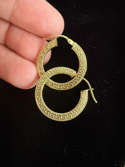 Aureline Gold-Tone Greek Key Pattern Hoop Earrings