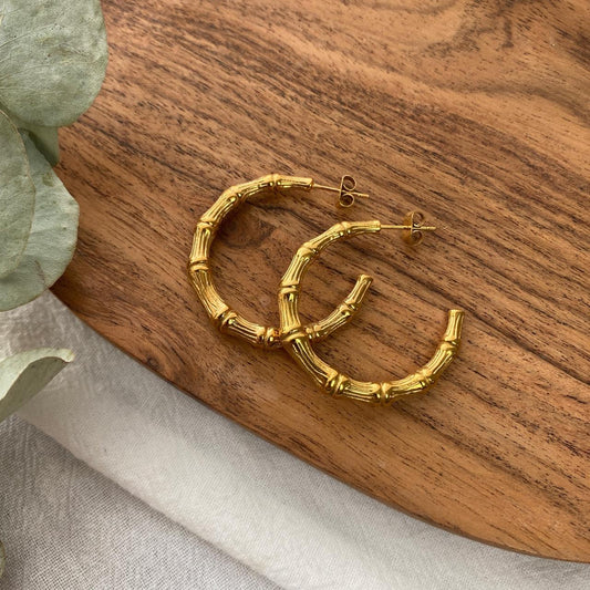 Aureline Gold Plated Bamboo Style Hoop Earrings
