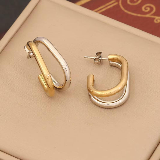 Aureline Two-Tone Interlocking U-Shape Hoop Earrings