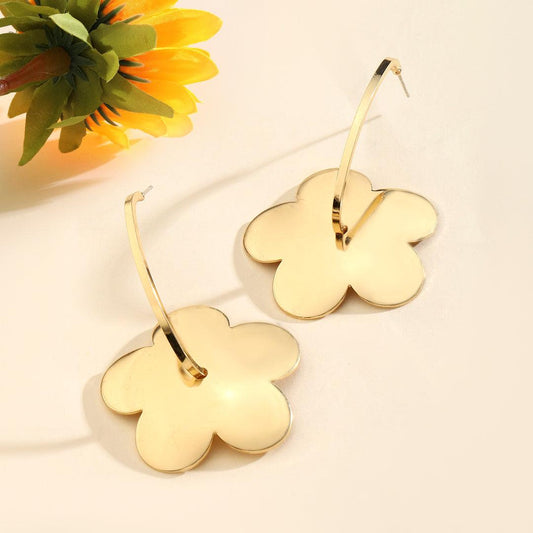Aureline Oversized Retro Flower Statement Hoop Earrings