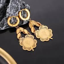 Aureline Gold Plated Ottoman Tughra Clover Dangle Hoop Earrings