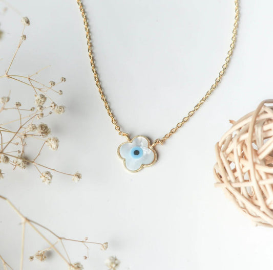 Aureline Evil Eye Floral Charm Necklace – Gold Plated